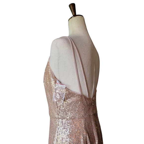 Dessy Collection Maxi Gown Rose Gold Sequins Sleeveless Scoop Neck - Picture 7 of 8